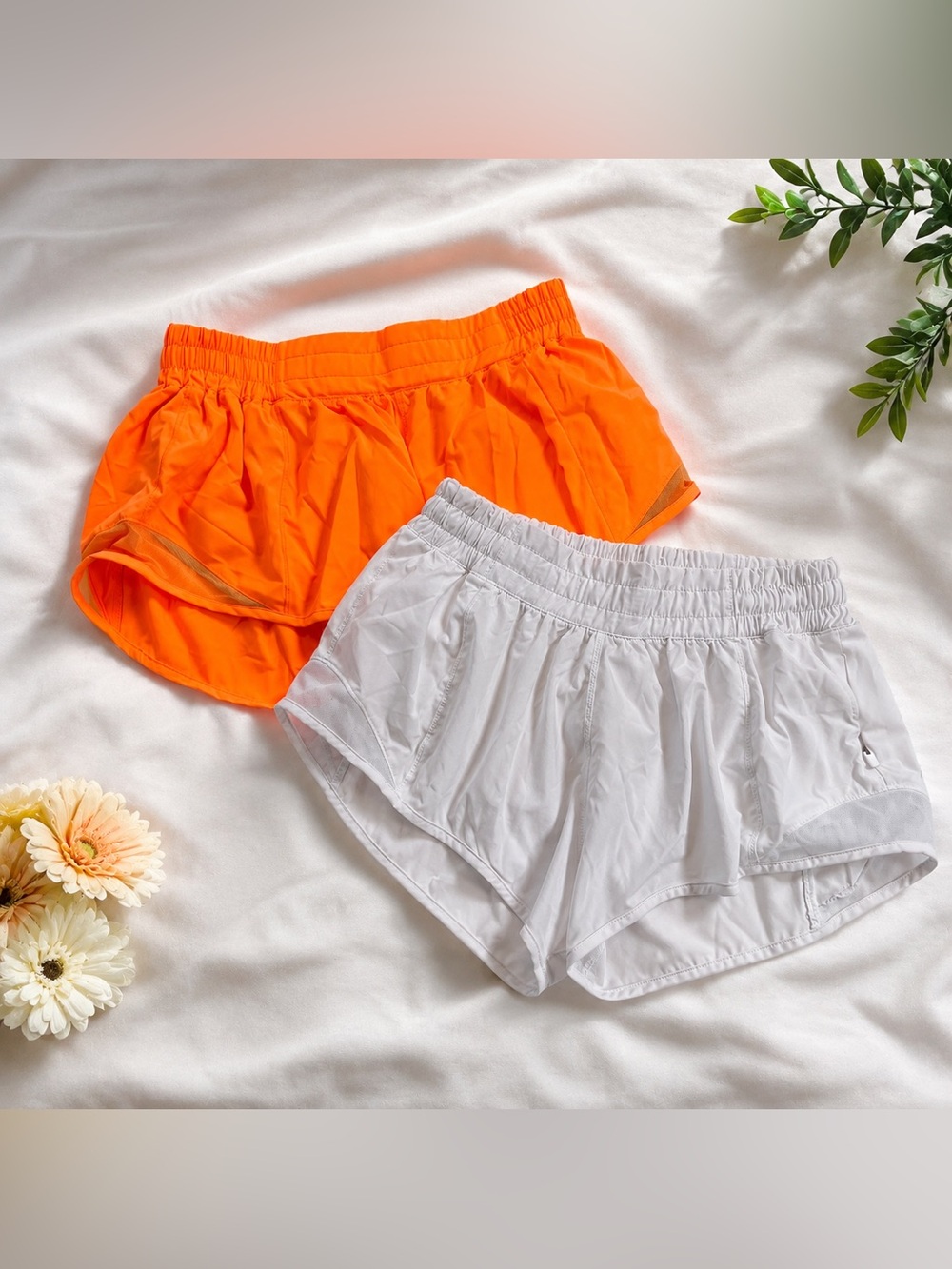 Girls Athletic Running Shorts Bundle White & Neon Orange Size S Lined Activewear